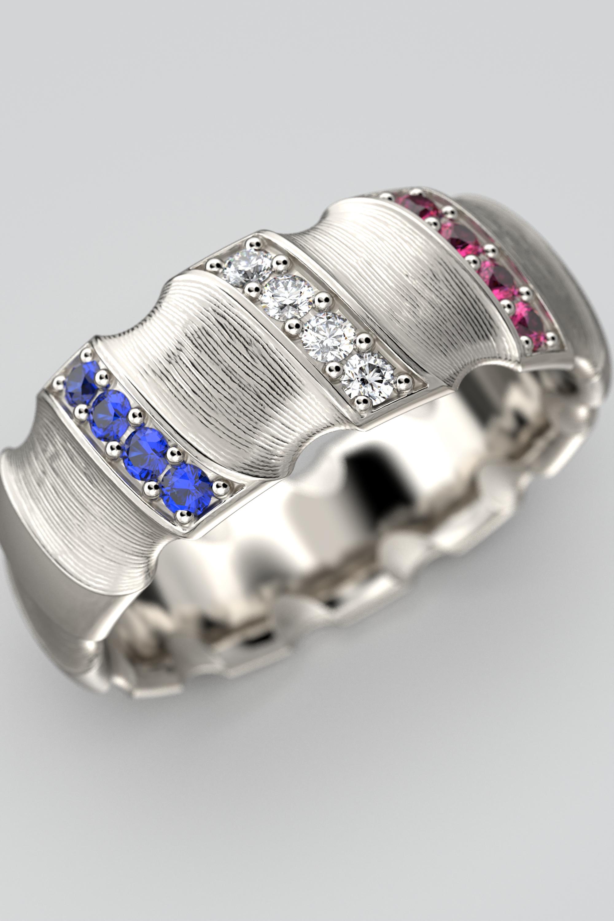 For Sale:  14k Gold Wedding Band Hand Engraved, Red White Blue American Patriotic Ring 12