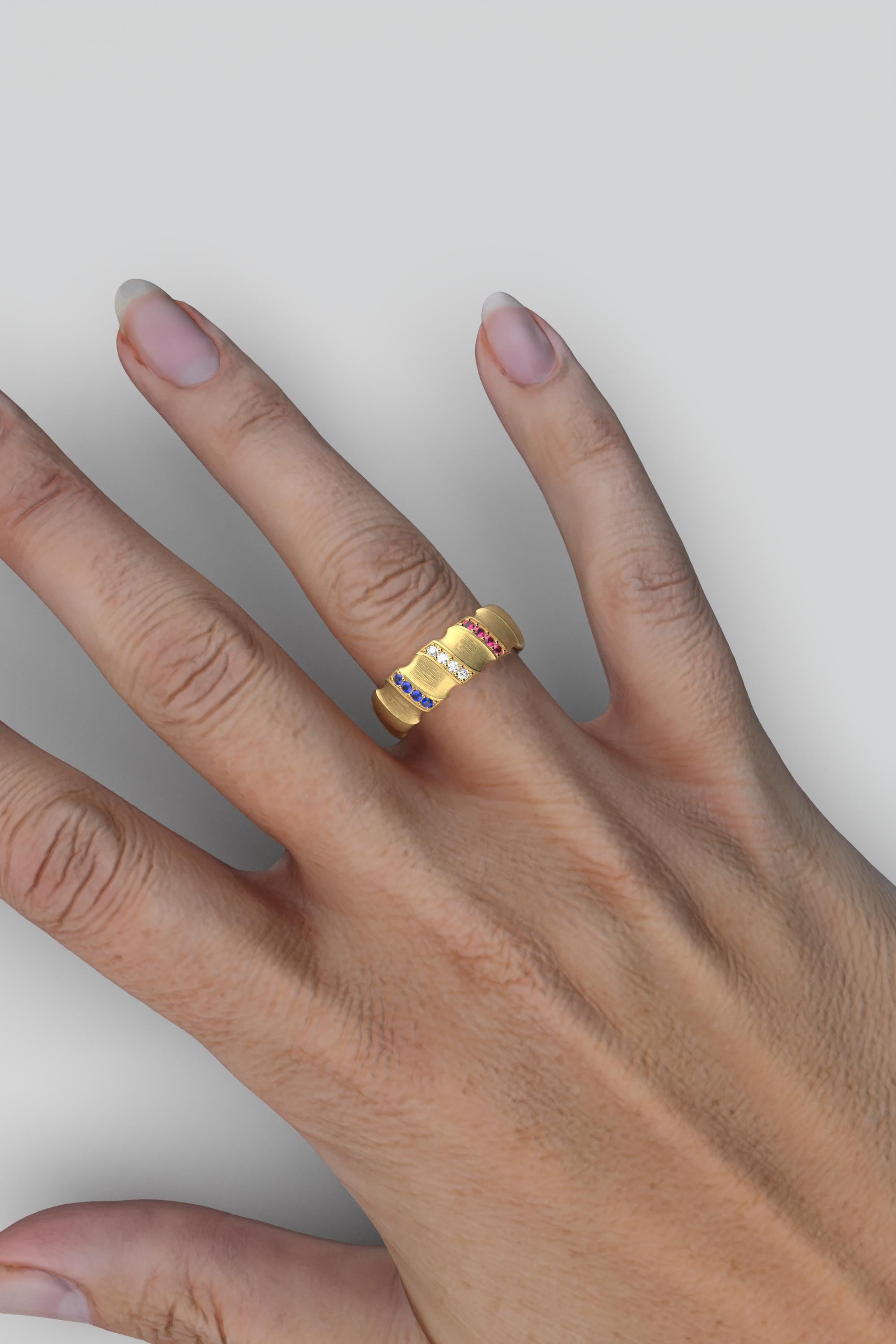 For Sale:  14k Gold Wedding Band Hand Engraved, Red White Blue American Patriotic Ring 6