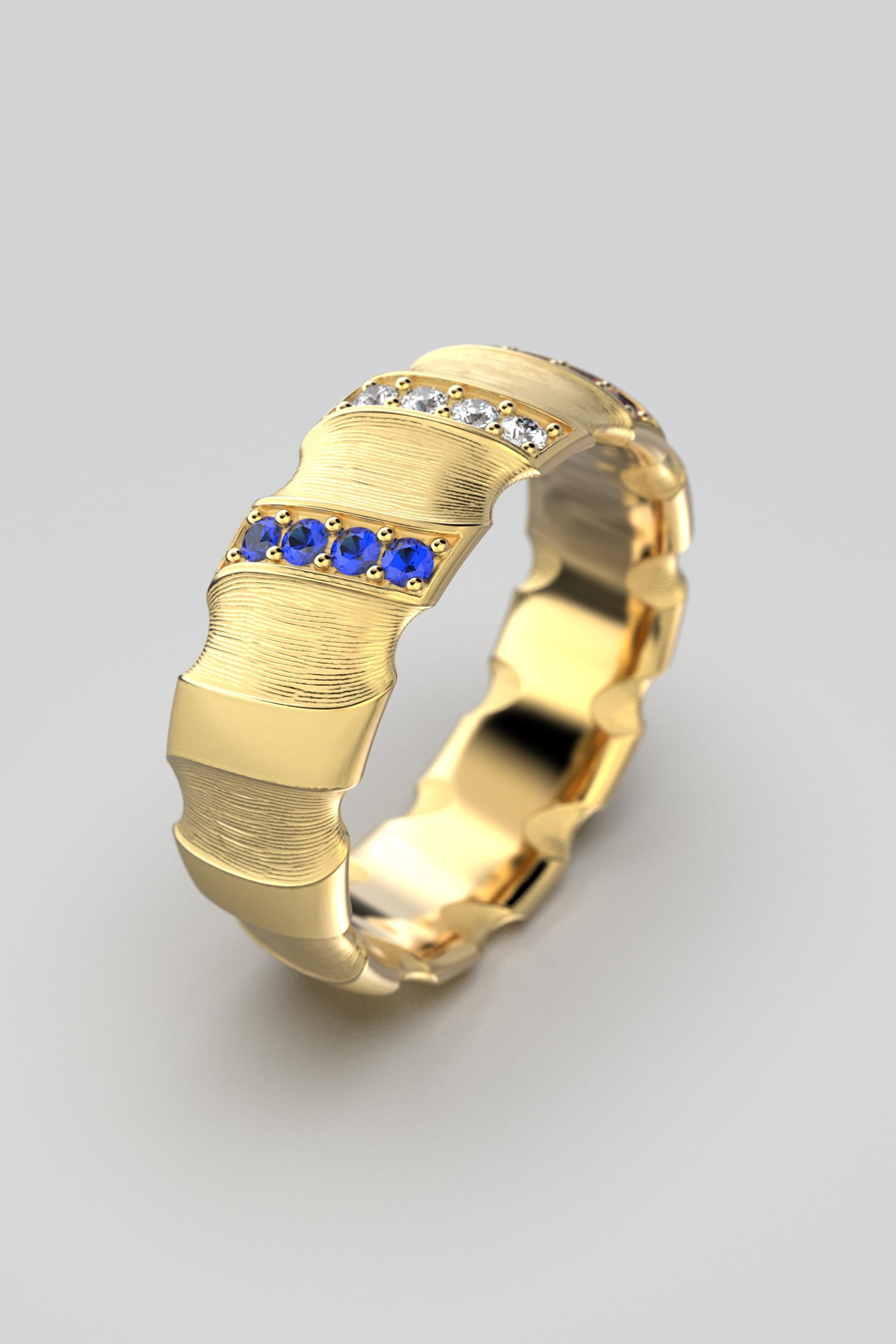 For Sale:  14k Gold Wedding Band Hand Engraved, Red White Blue American Patriotic Ring 7