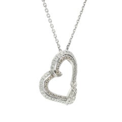 14k Gold White & Champagne Diamond Dual Row Open Heart Pendant 20" Necklace