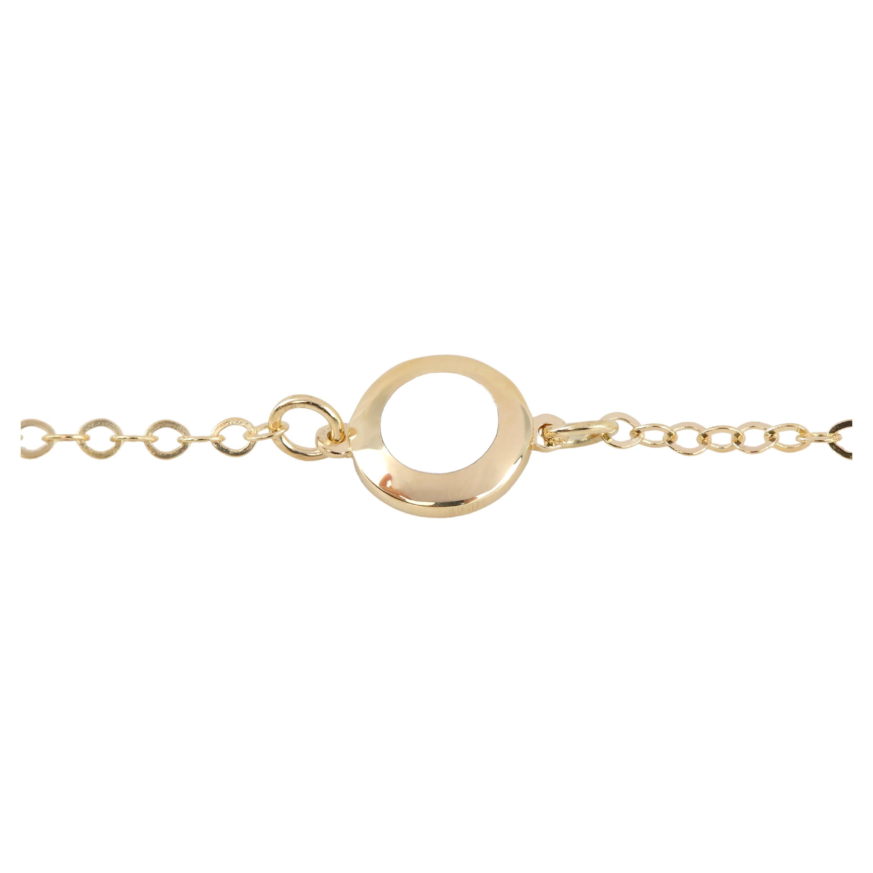 14K Gold White Enameled Round Shaped Charm Dainty Bracelet For Sale