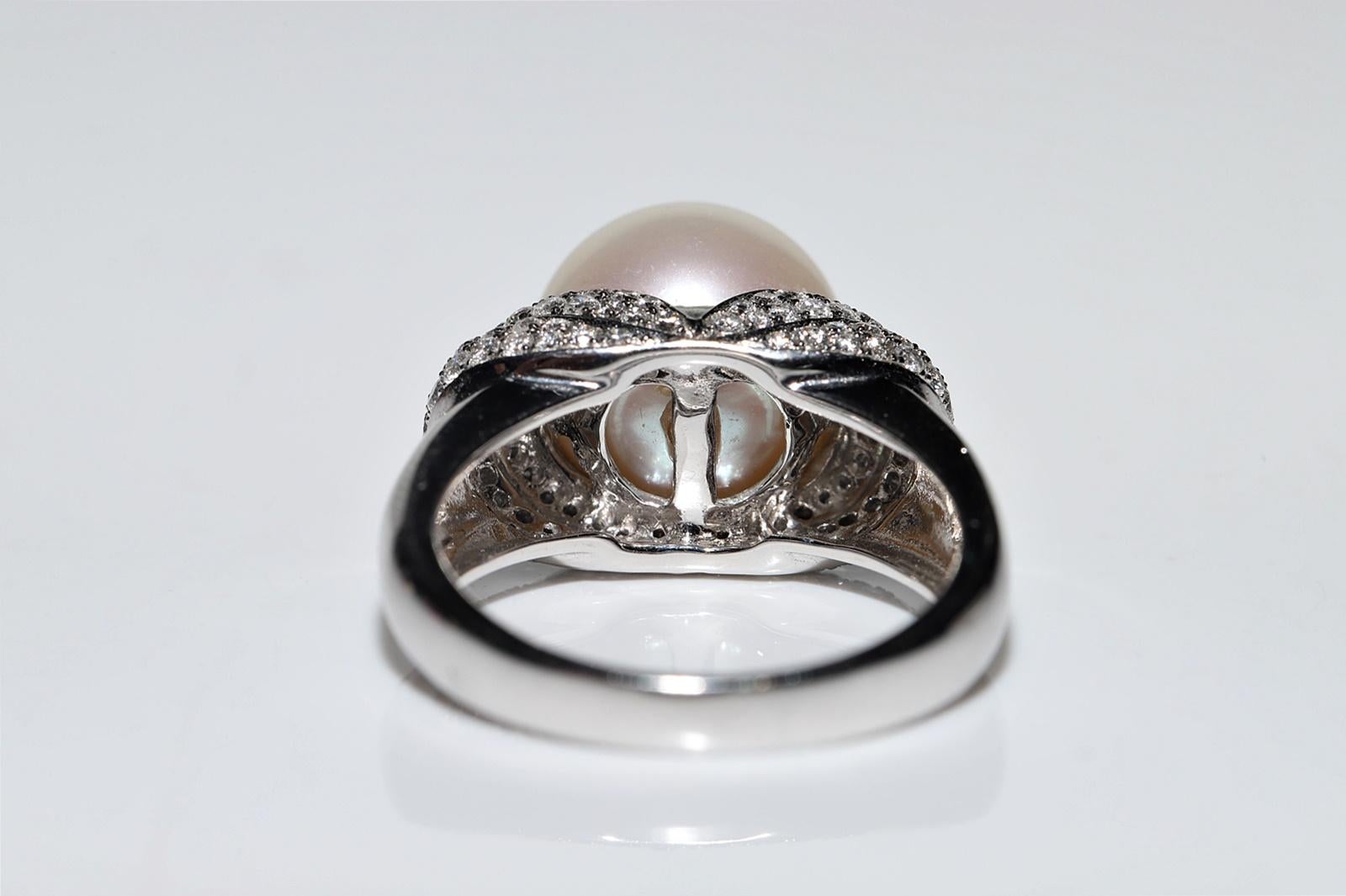 14k Gold White Gold Natural Diamond And Pearl Decorated Perfect Strong Ring For Sale 4