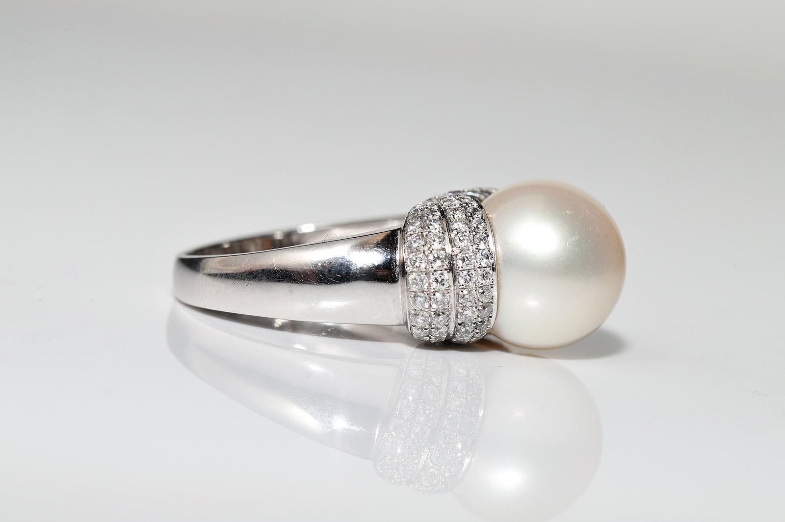 14k Gold White Gold Natural Diamond And Pearl Decorated Perfect Strong Ring For Sale 6
