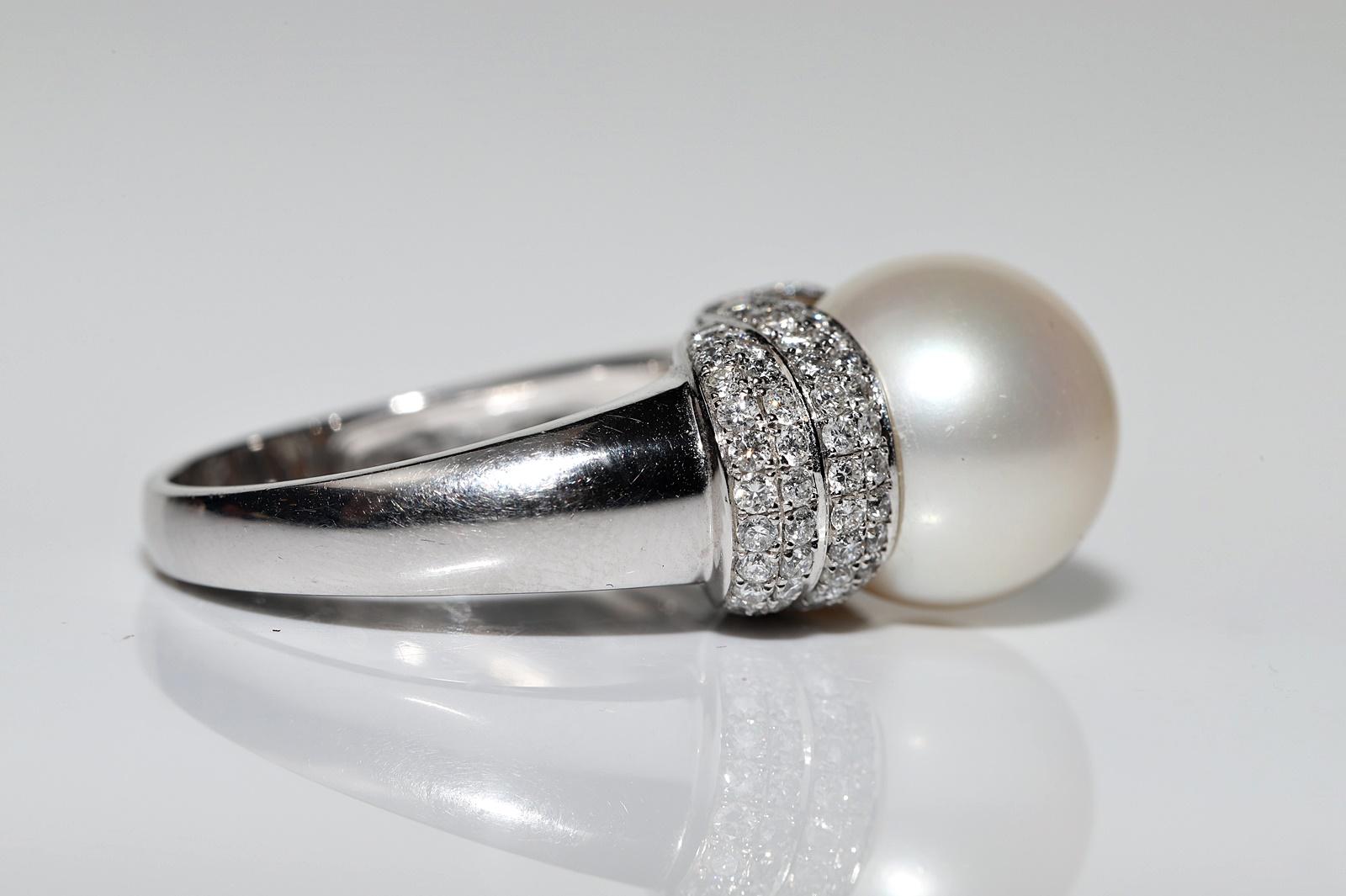 14k Gold White Gold Natural Diamond And Pearl Decorated Perfect Strong Ring For Sale 7