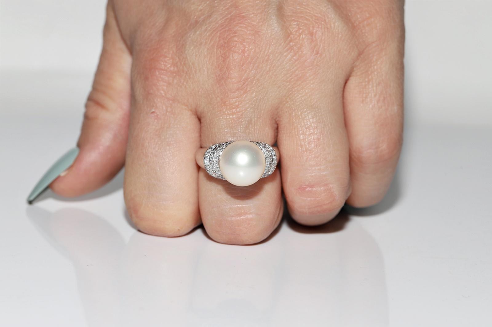14k Gold White Gold Natural Diamond And Pearl Decorated Perfect Strong Ring For Sale 11