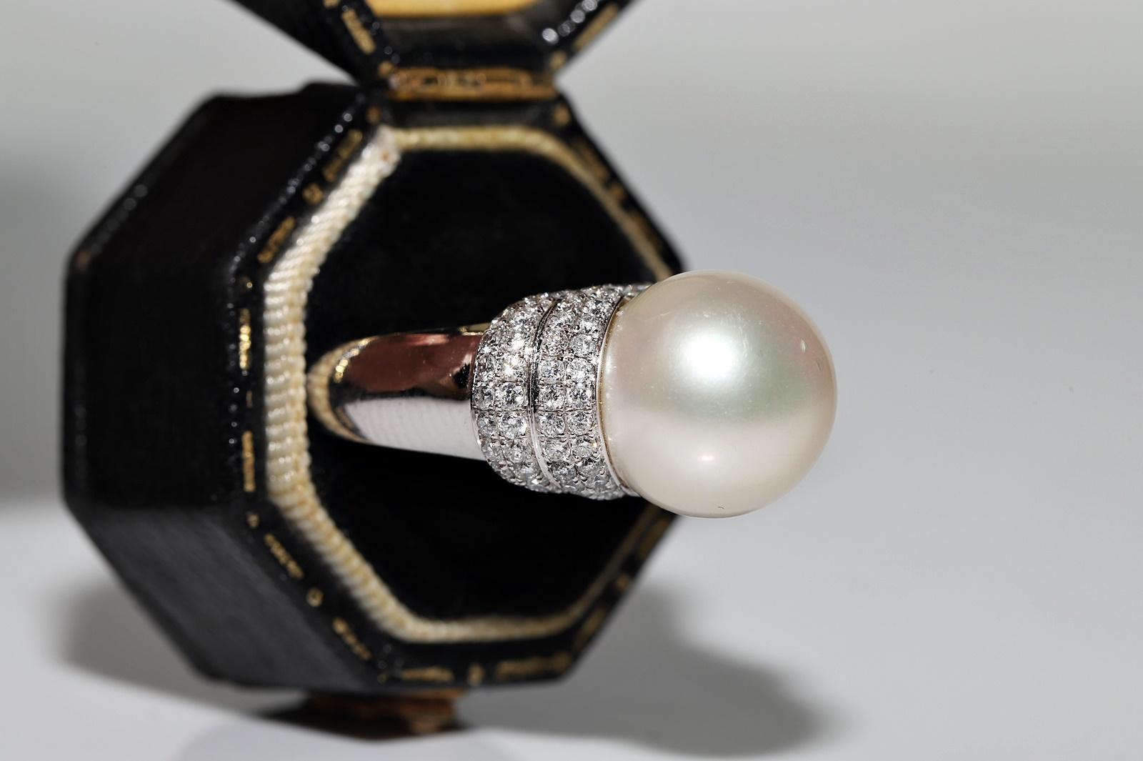 Modern 14k Gold White Gold Natural Diamond And Pearl Decorated Perfect Strong Ring For Sale
