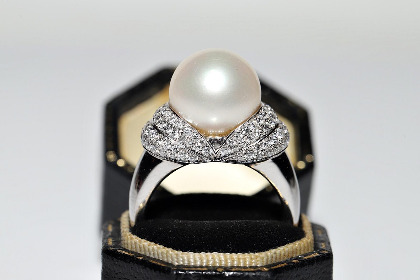 Brilliant Cut 14k Gold White Gold Natural Diamond And Pearl Decorated Perfect Strong Ring For Sale