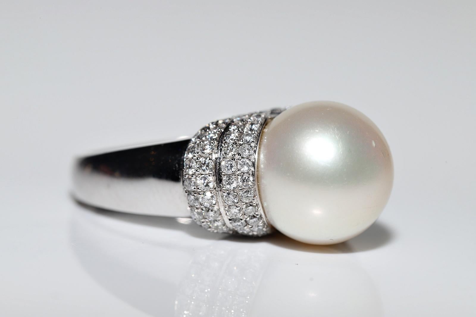 Women's 14k Gold White Gold Natural Diamond And Pearl Decorated Perfect Strong Ring For Sale