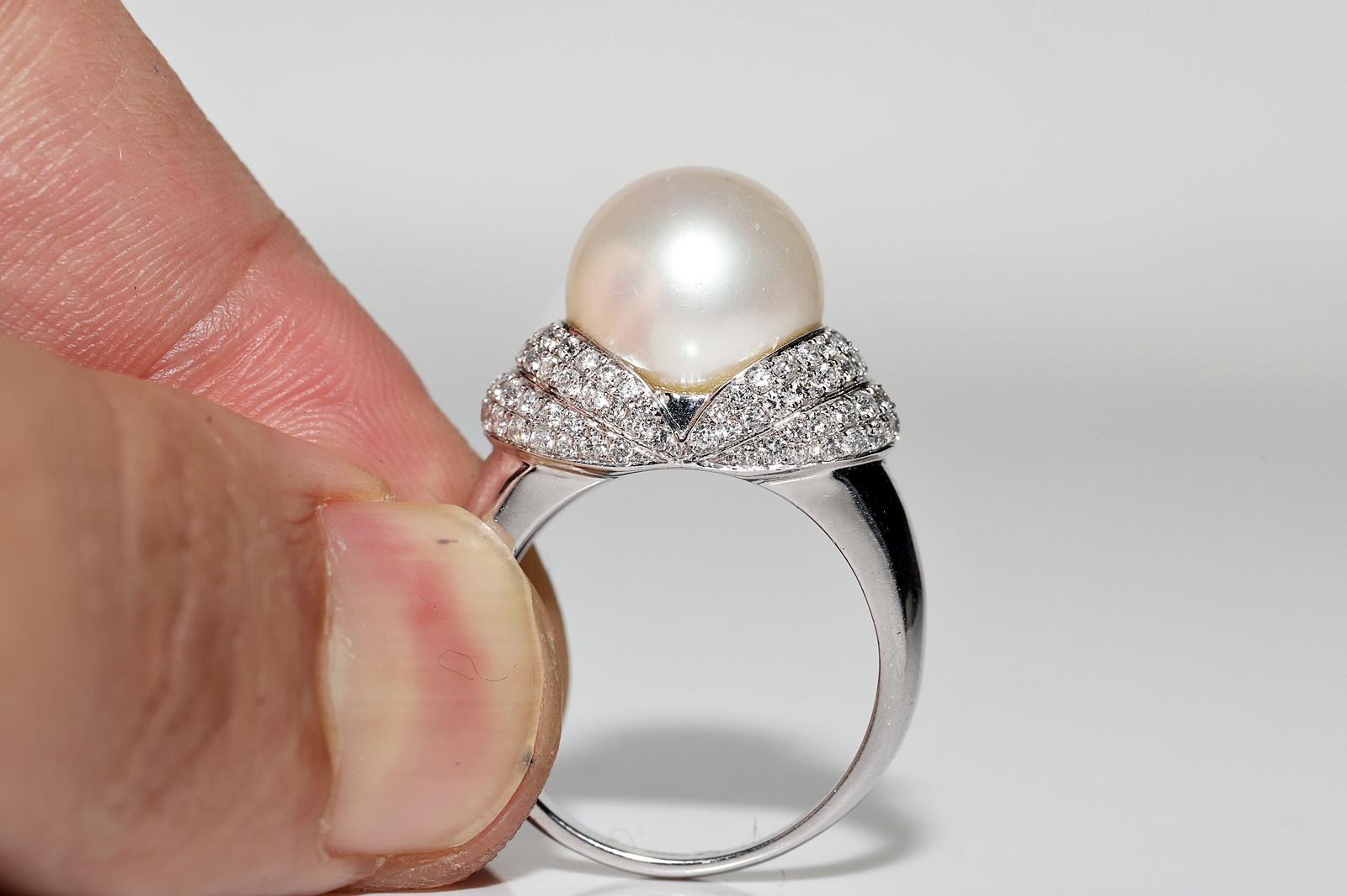 14k Gold White Gold Natural Diamond And Pearl Decorated Perfect Strong Ring For Sale 2