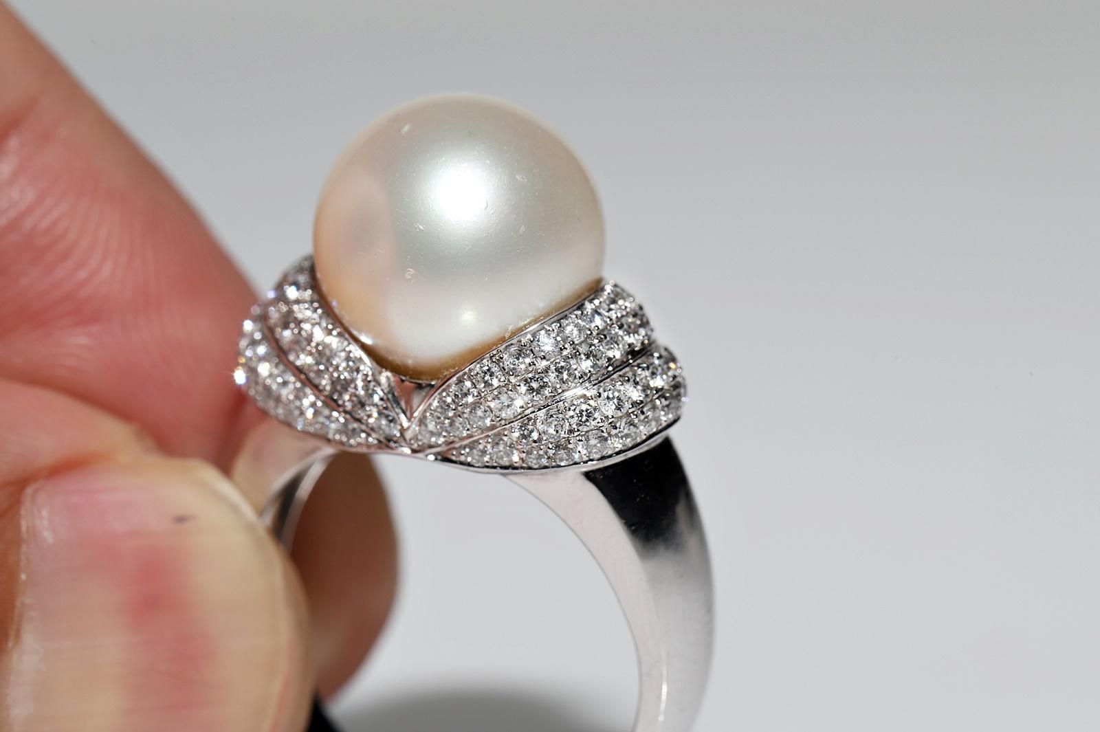 14k Gold White Gold Natural Diamond And Pearl Decorated Perfect Strong Ring For Sale 3