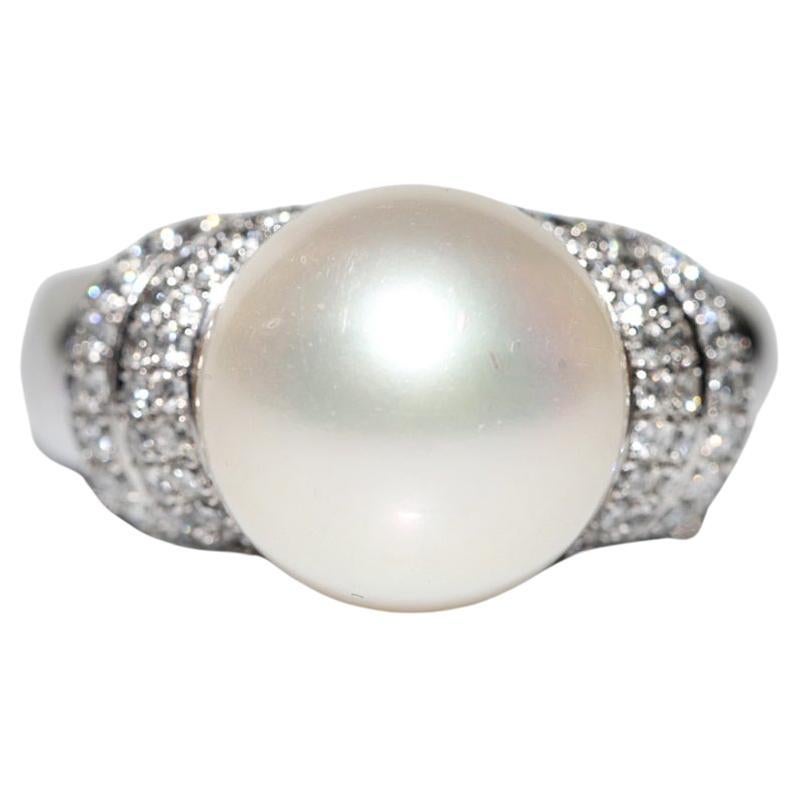 14k Gold White Gold Natural Diamond And Pearl Decorated Perfect Strong Ring For Sale