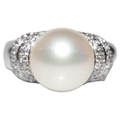 14k Gold White Gold Natural Diamond And Pearl Decorated Perfect Strong Ring