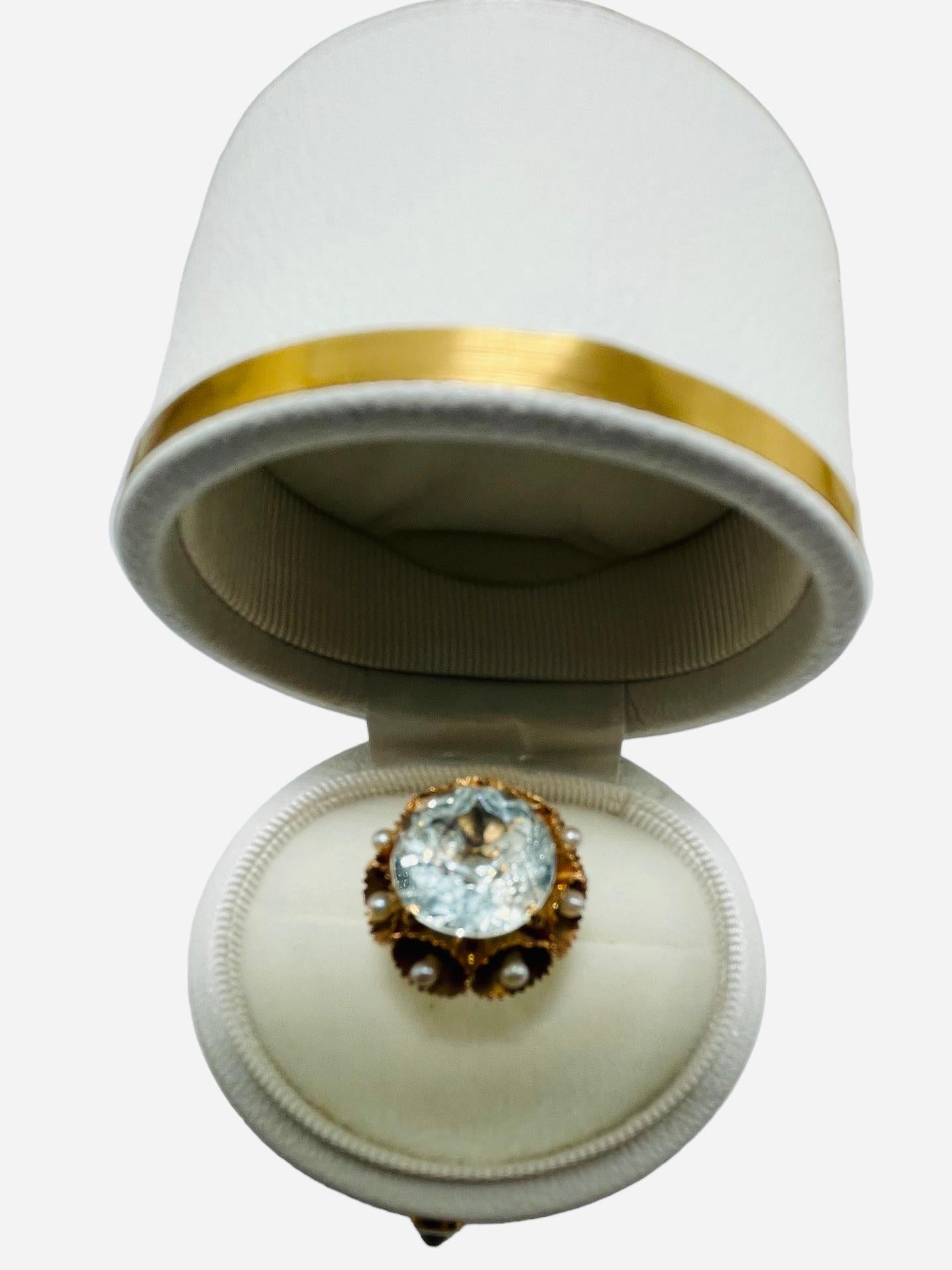 Uncut 14K Gold White Sapphire And Pearls Cocktail Ring For Sale