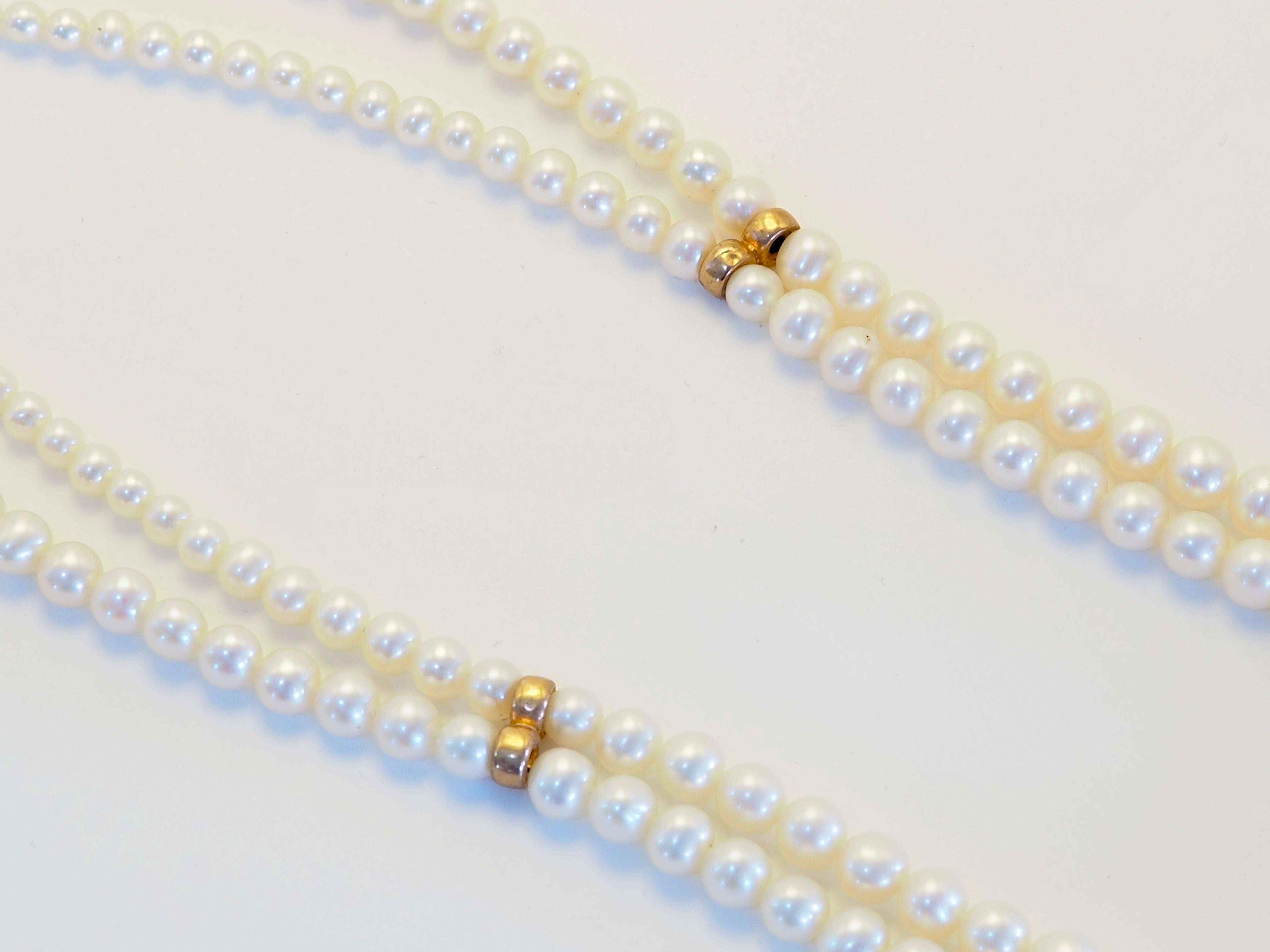 Perle Collier à double rangs de perles de mer blanches en or 14K, 16 pouces en vente