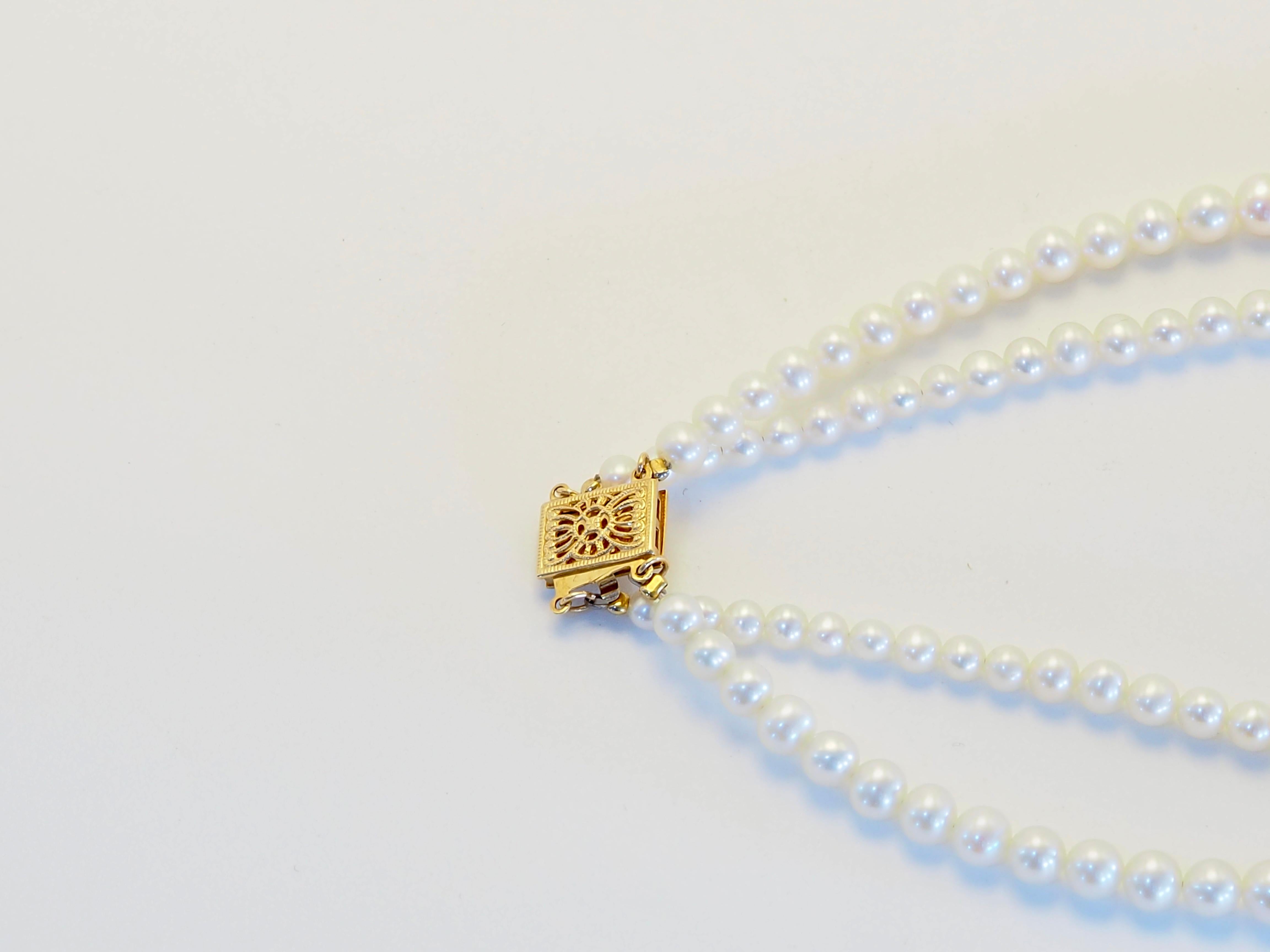 Collier à double rangs de perles de mer blanches en or 14K, 16 pouces Neuf - En vente à เกาะสมุย, TH