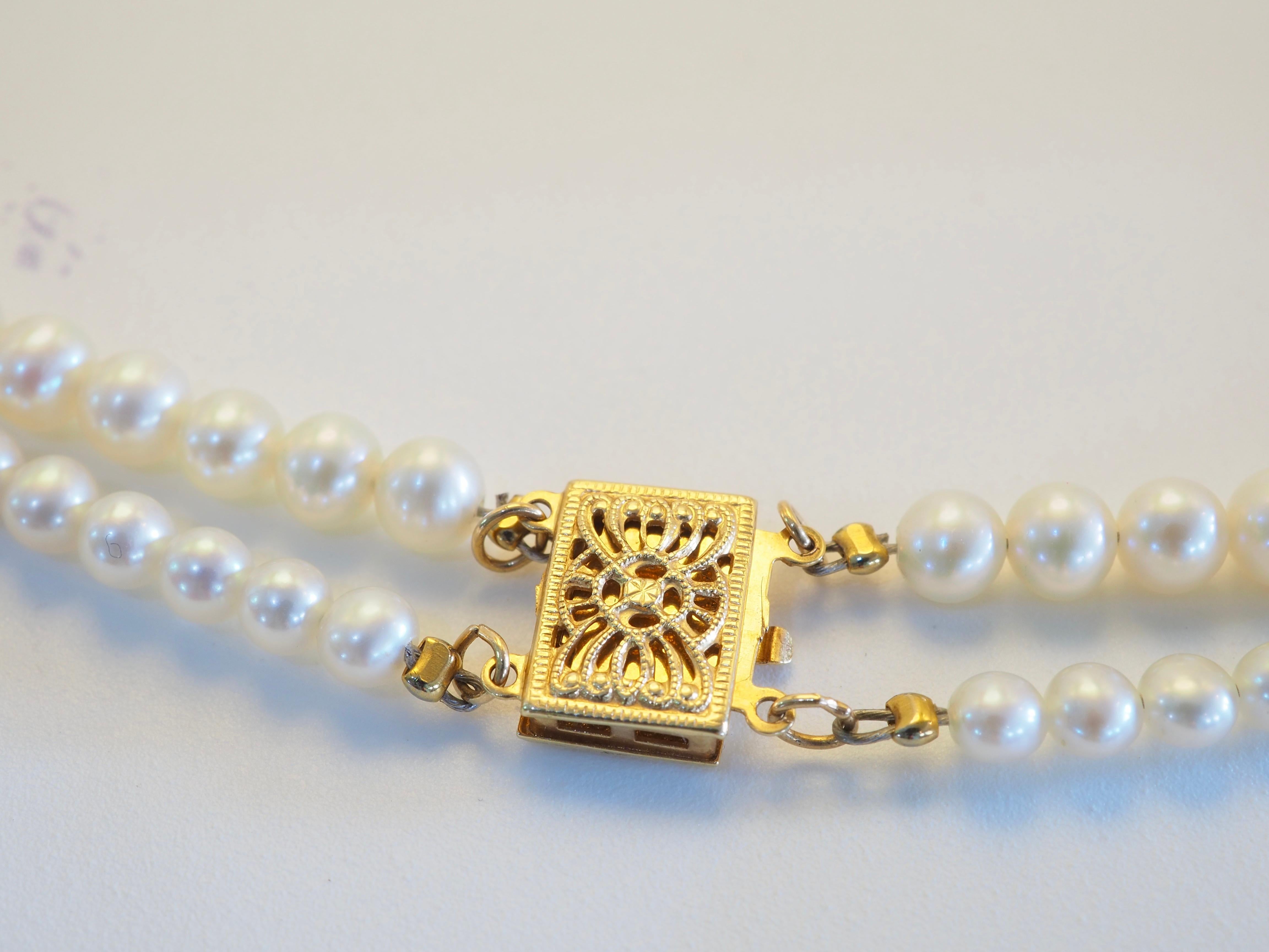 Collier à double rangs de perles de mer blanches en or 14K, 16 pouces Unisexe en vente