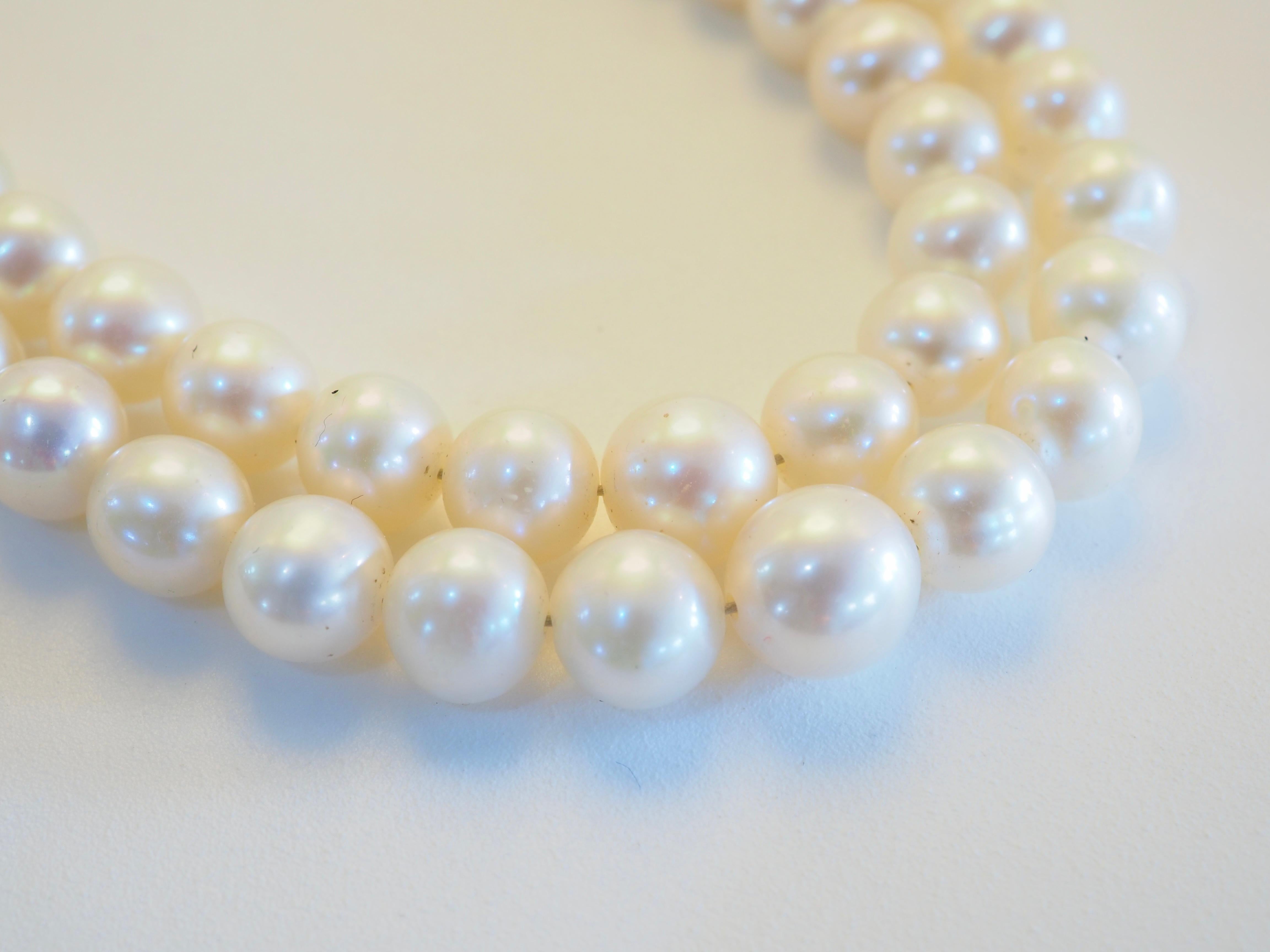 Collier à double rangs de perles de mer blanches en or 14K, 16 pouces en vente 1