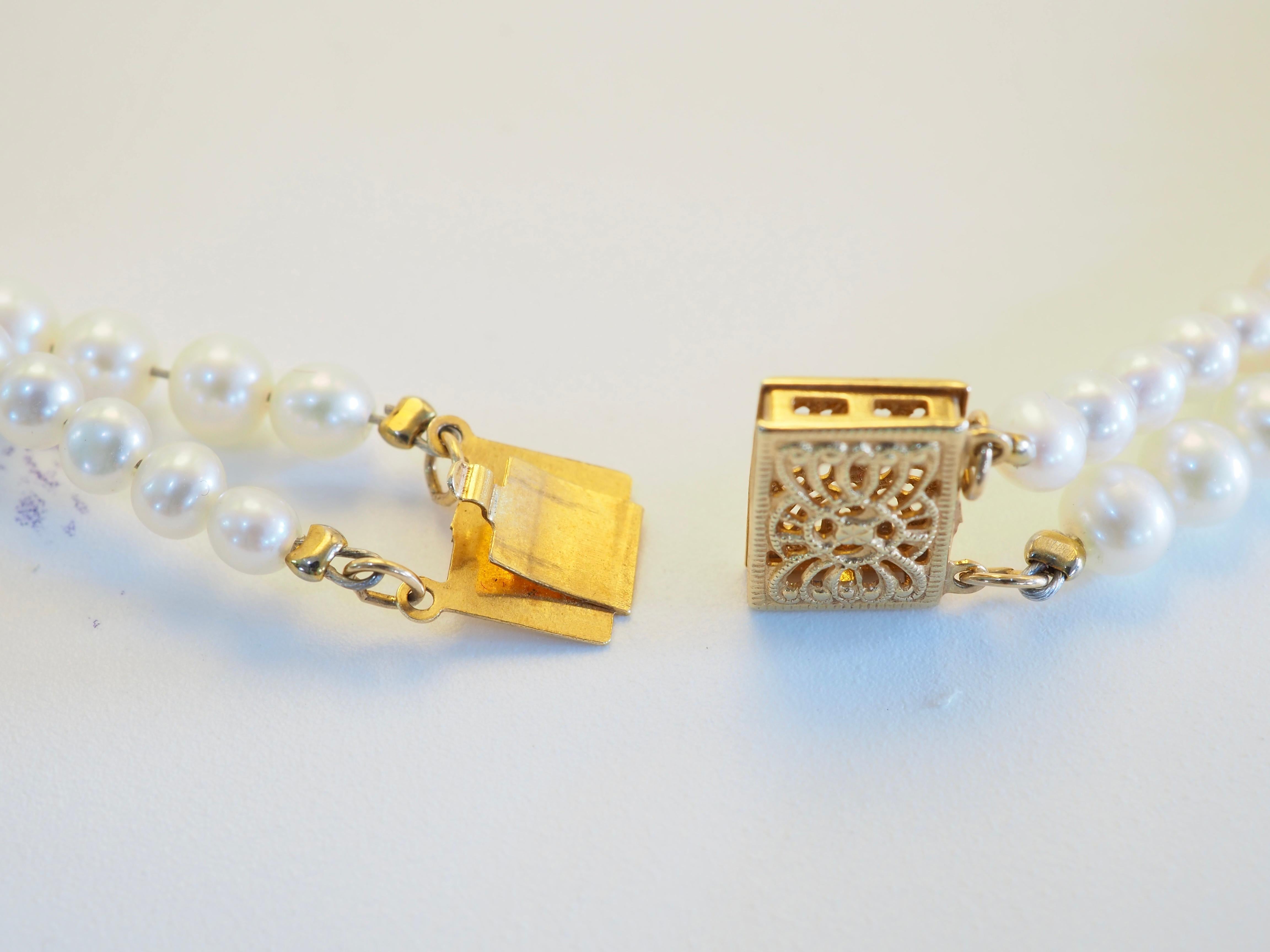 Collier à double rangs de perles de mer blanches en or 14K, 16 pouces en vente 2
