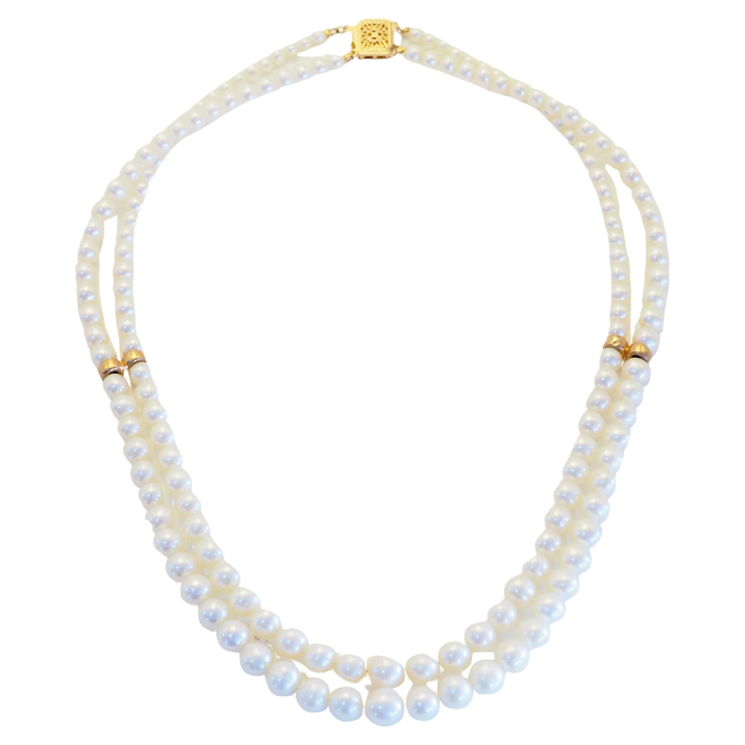 Collier à double rangs de perles de mer blanches en or 14K, 16 pouces