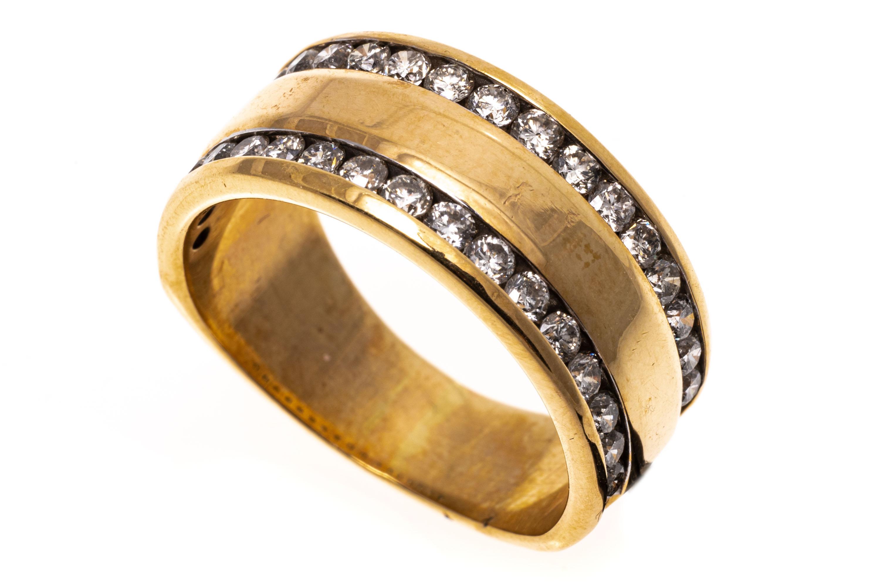 14k Gold Wide Band Edged With Channel Set Diamonds In Good Condition For Sale In Fairfield, CT
