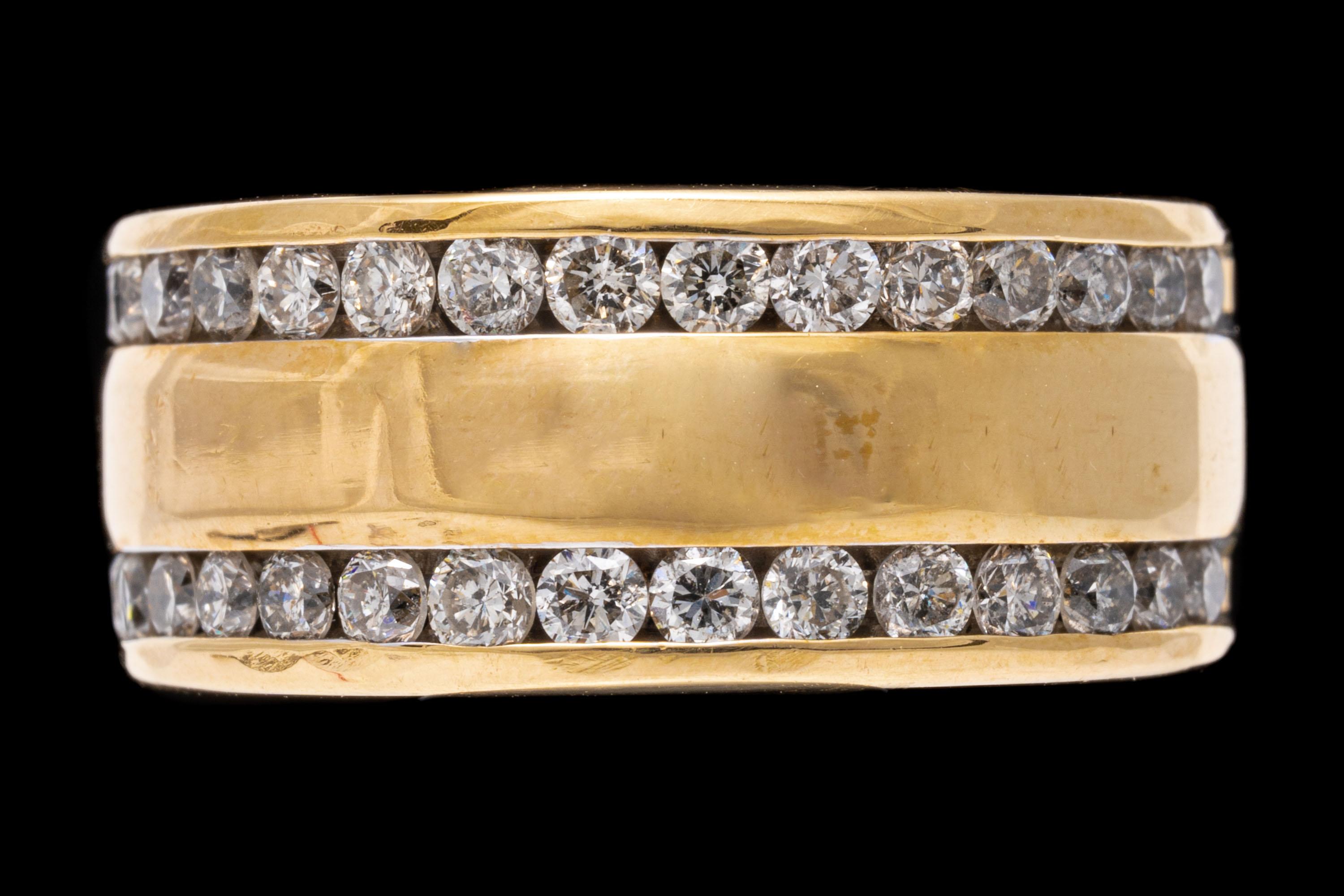 14k Gold Wide Band Edged With Channel Set Diamonds For Sale 1