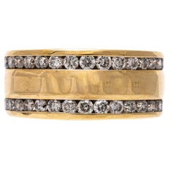 14k Gold Wide Band Edged With Channel Set Diamonds