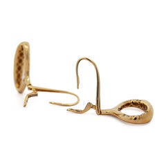 14K Gold Wide Open Oval Drop Diamond Wire Clip Earring - Made in Italy