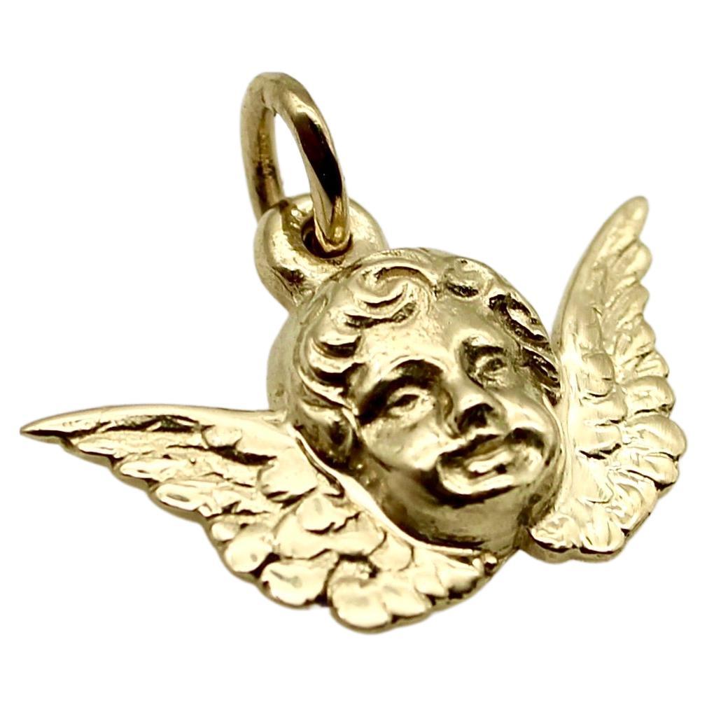 14K Gold Winged Cherub Charm or Pendant For Sale