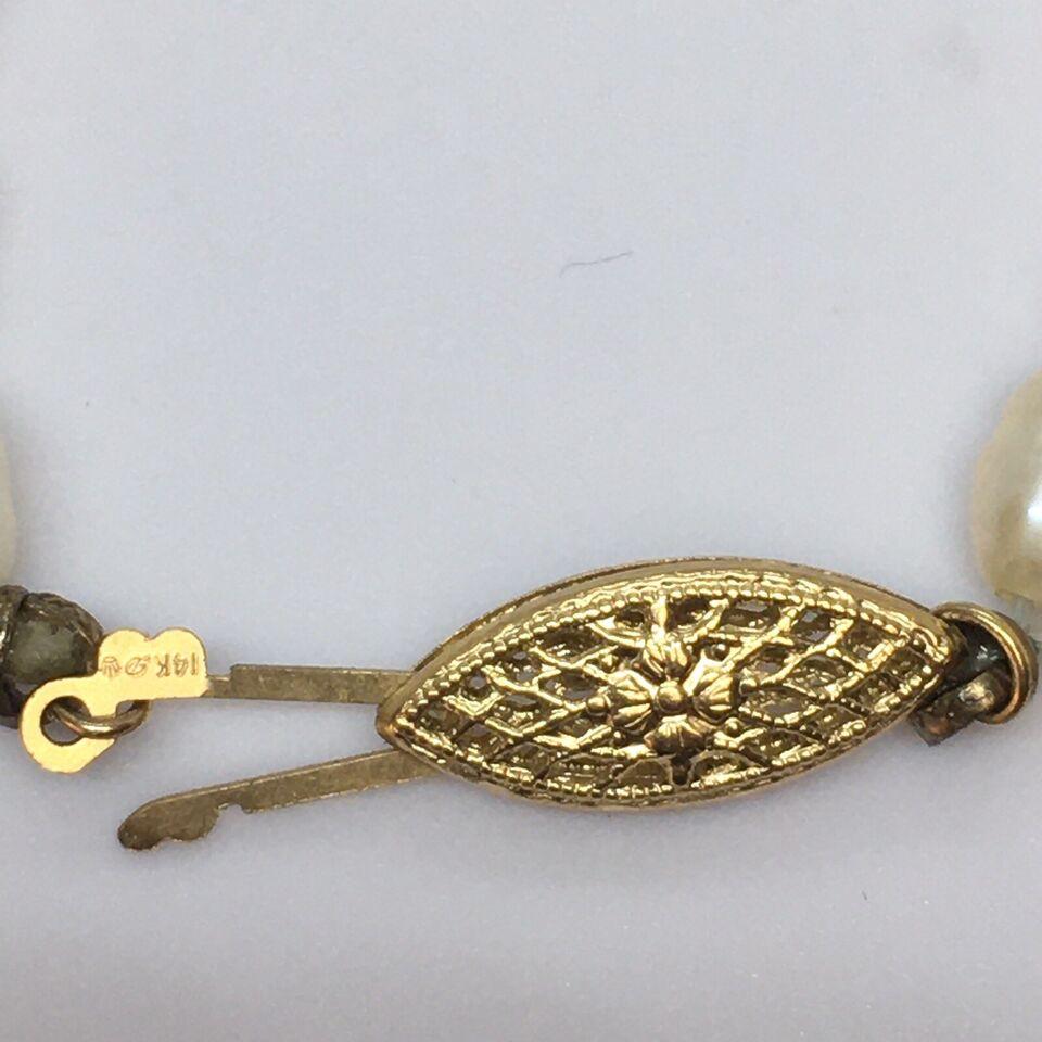 Uncut 14K Gold Winged Egyptian Pharaoh Goddess Charm Pendant 19” Rice Pearl 14K Lock For Sale