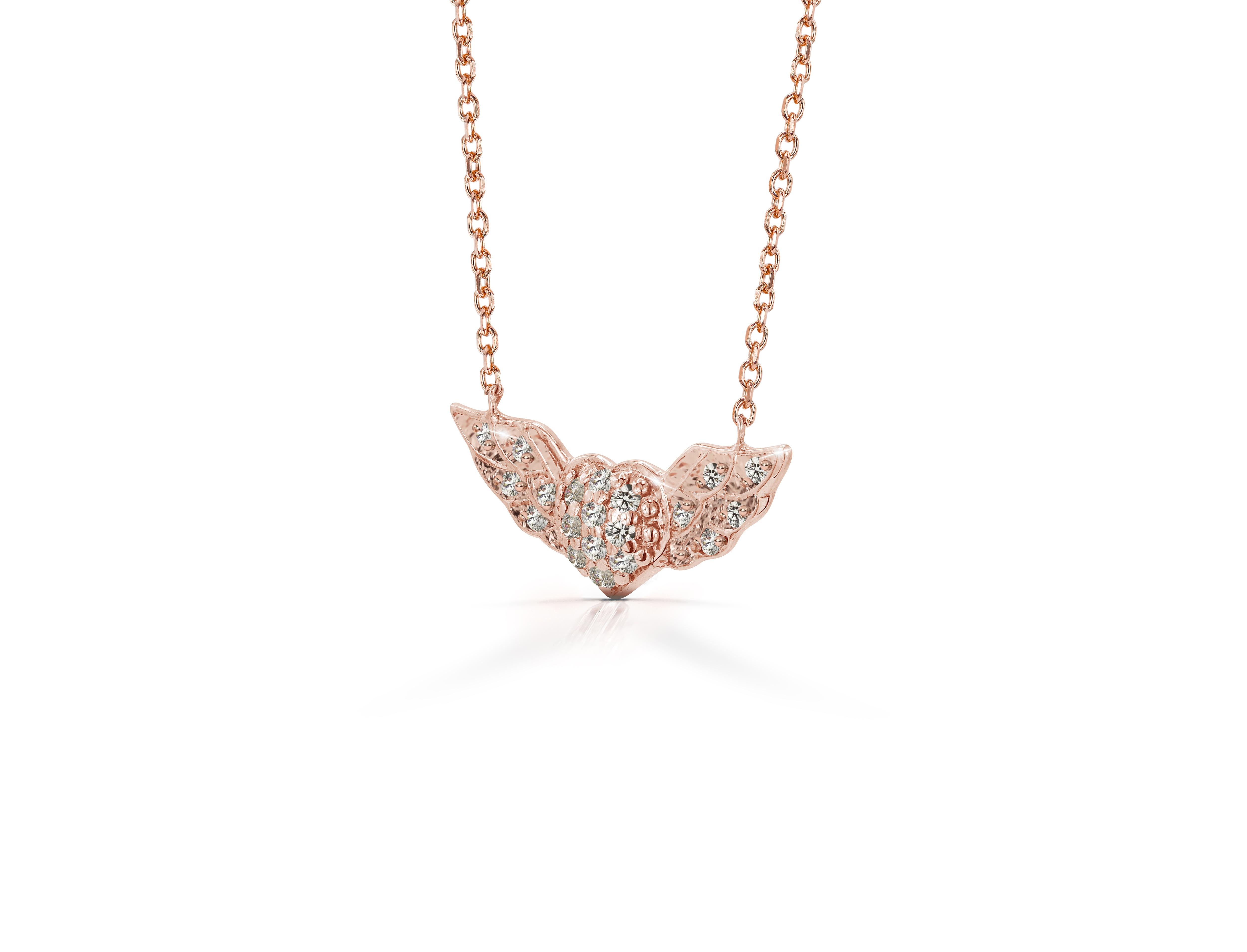 14k Gold geflügelte Herz-Diamant-Halskette fliegendes Herz Valentine Jewelry (Moderne) im Angebot