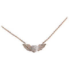 14k Gold Winged Heart Diamond Necklace Flying Heart Valentine Jewelry