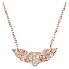 14k Gold geflügelte Herz-Diamant-Halskette fliegendes Herz Valentine Jewelry