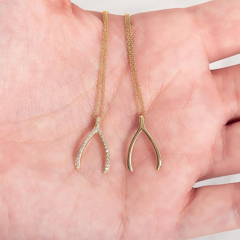 14 Karat Gold Wishbone Necklace For Sale at 1stDibs