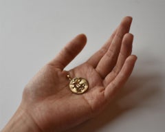 14k Gold with Champagne Diamonds Moon Face Necklace by Franny E