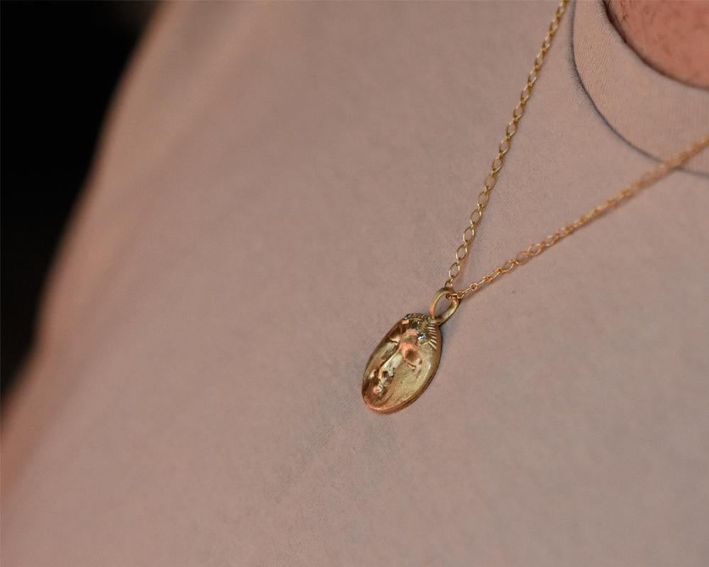 14k Gold with Champagne Diamonds Moon Face Necklace by Franny E In New Condition For Sale In Vancouver, British Columbia