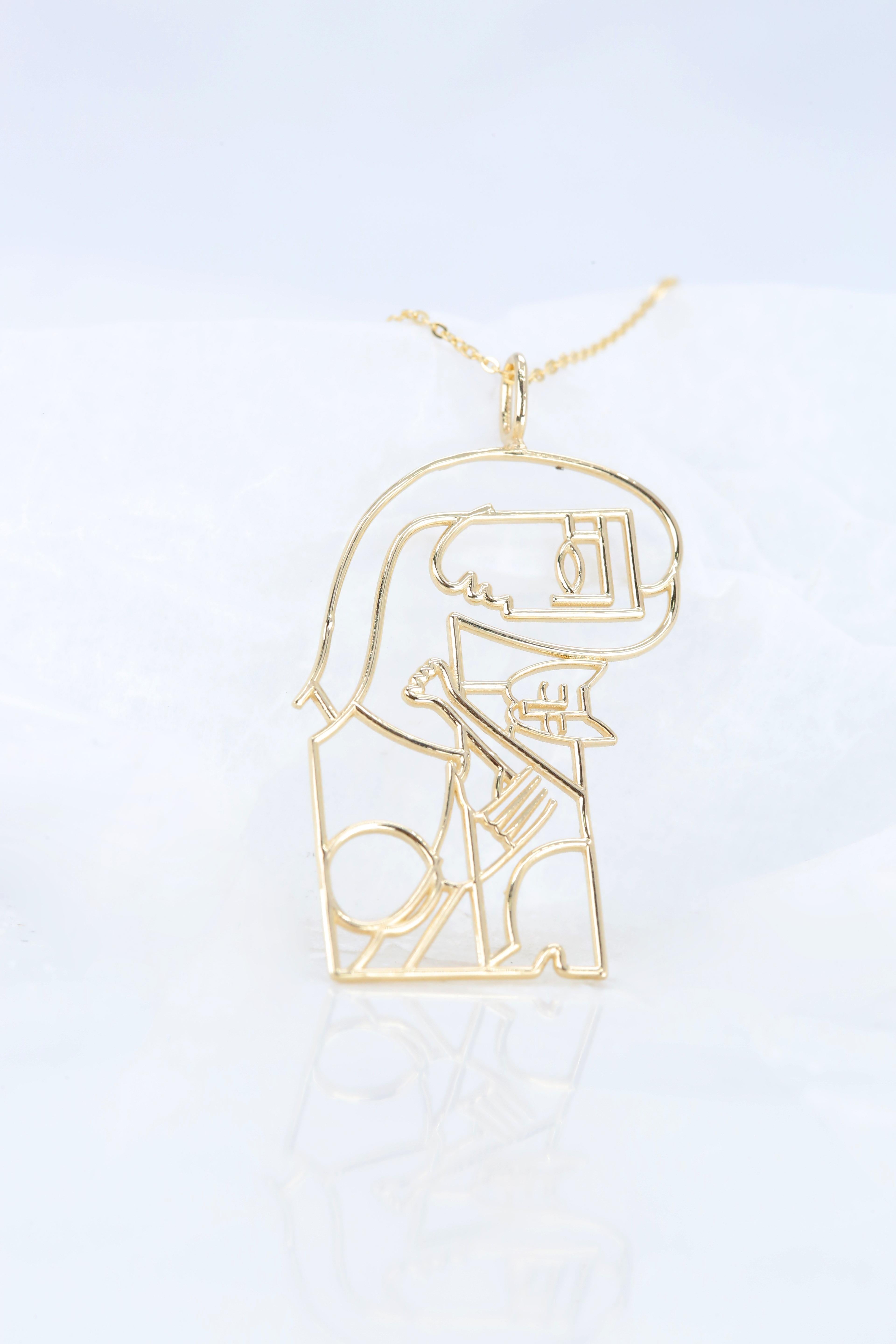 14K Gold Woman with a Cat Pendant Necklace, Inspired by Jiri Petr For Sale 1
