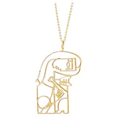 14K Gold Woman with a Cat Pendant Necklace, Inspired by Jiri Petr