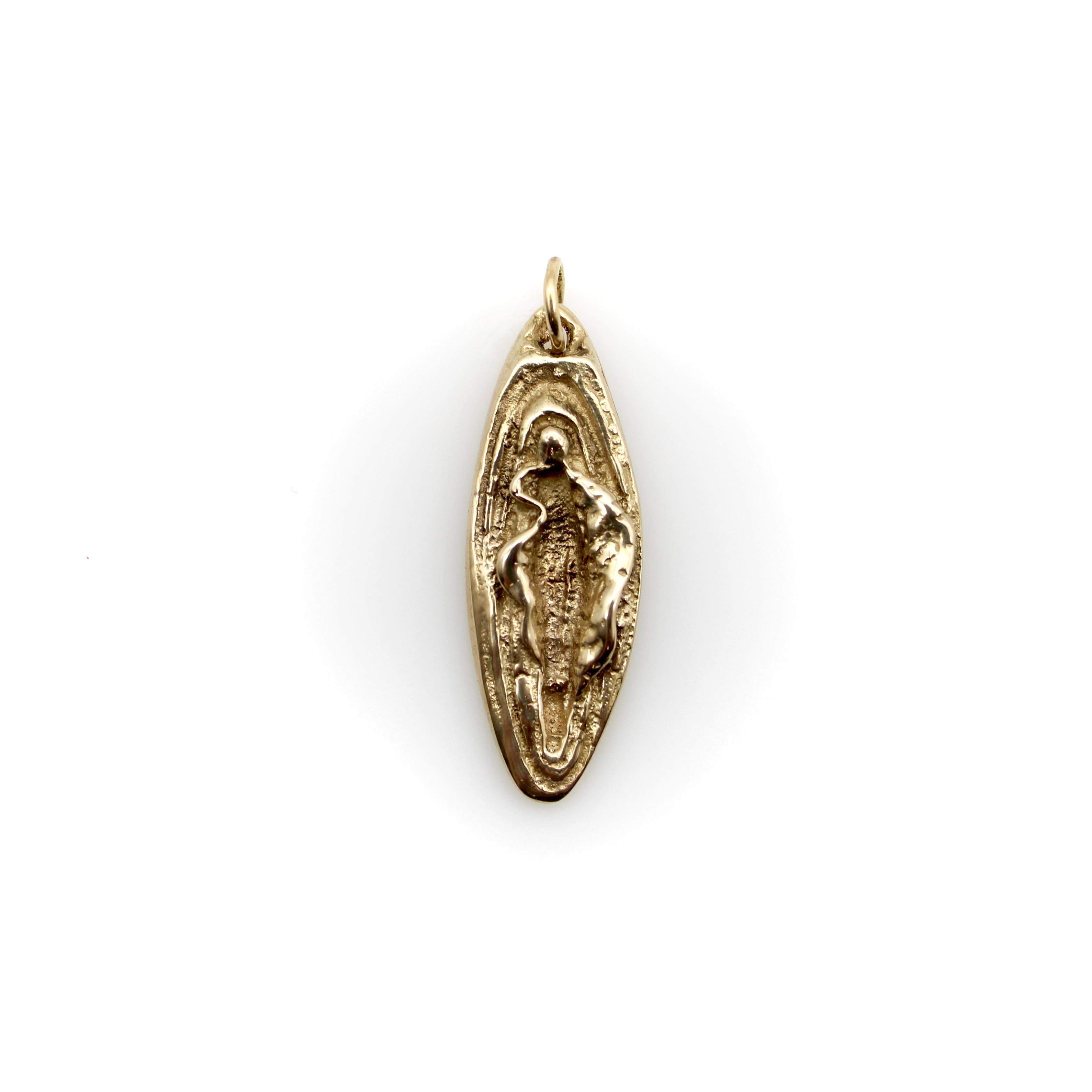 This 14k gold vulva pendant is the perfect symbol of empowerment. It can be worn as a powerful symbol of womanhood, with many interpretations to its meaning—a woman’s right to her own body, women’s healthcare issues, the power of a life giving