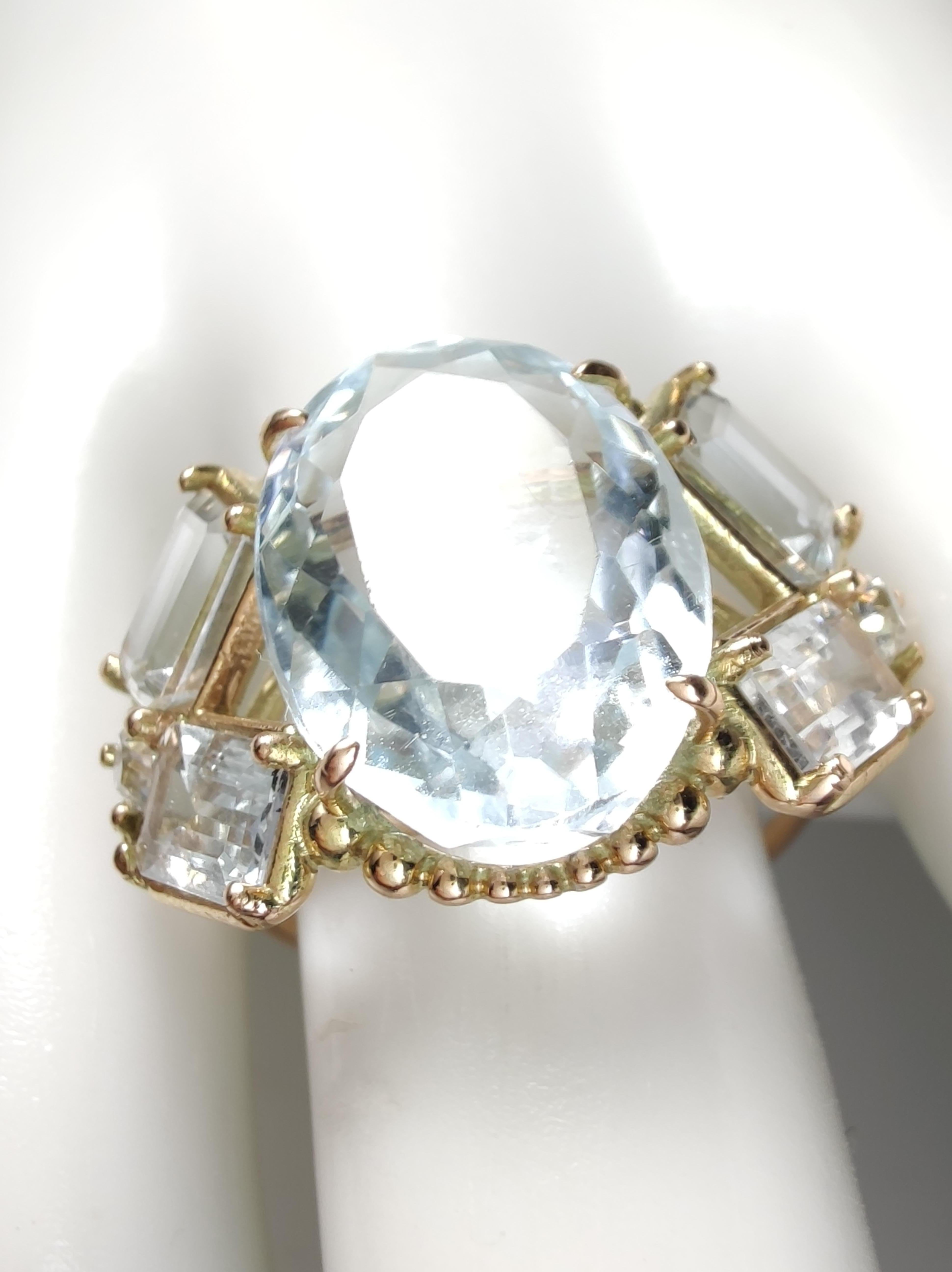 Oval Cut 14K Gold Women's Ring - Certified Topaz Aquamarine Diamond, Ideal Gift