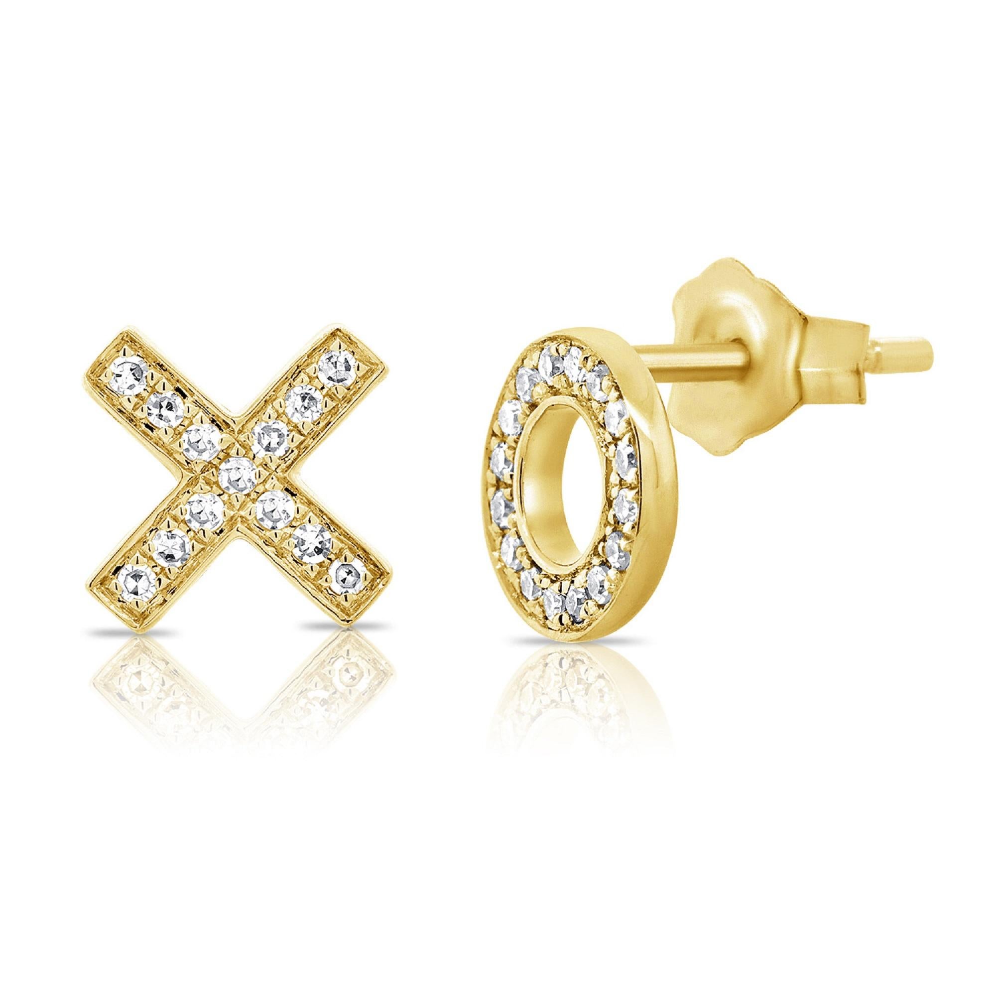 14k Gold XO Diamond Stud Earrings - 1/10 cttw For Sale