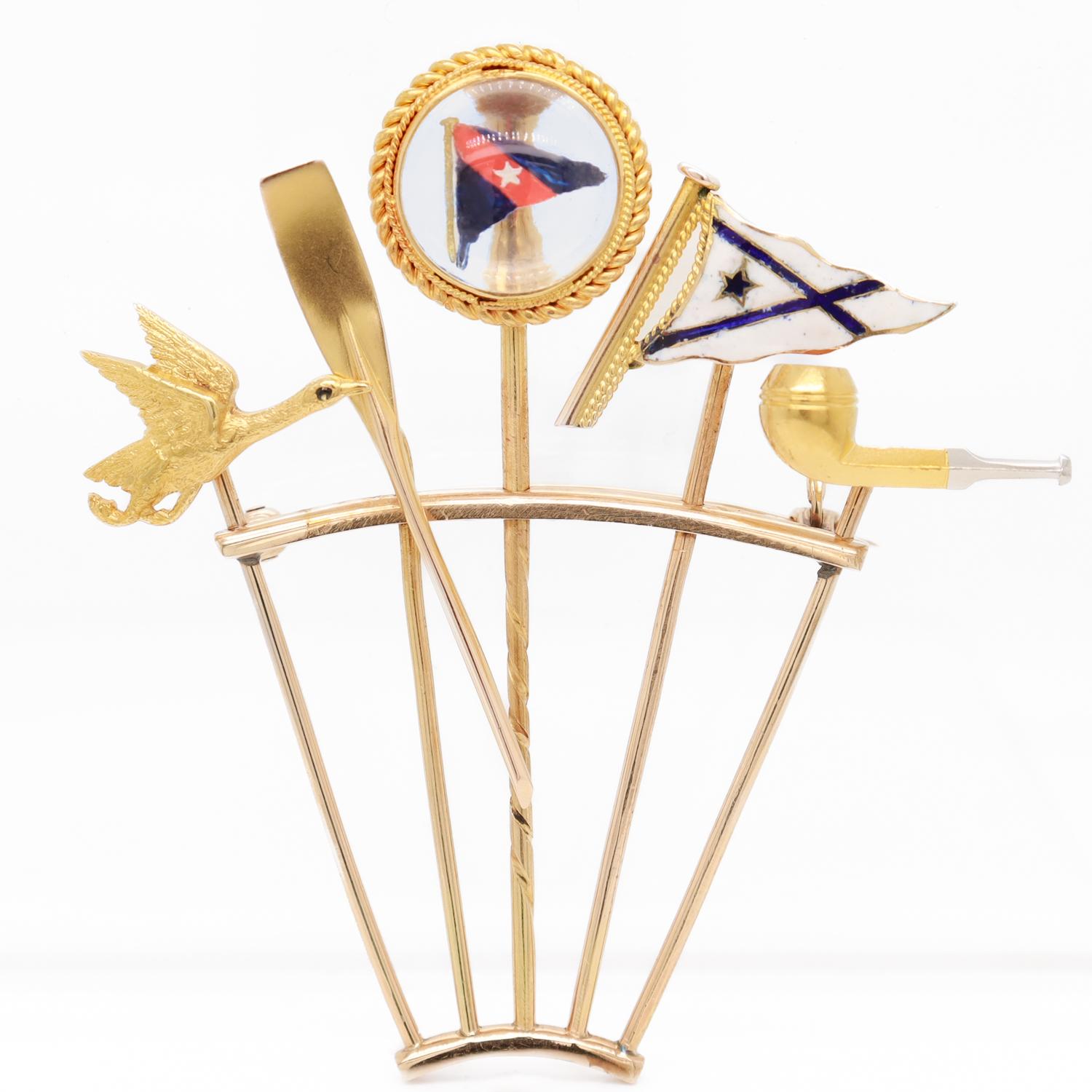 Cabochon Spilla a bastone in oro 14K per yachting, canottaggio e caccia all'anatra in vendita