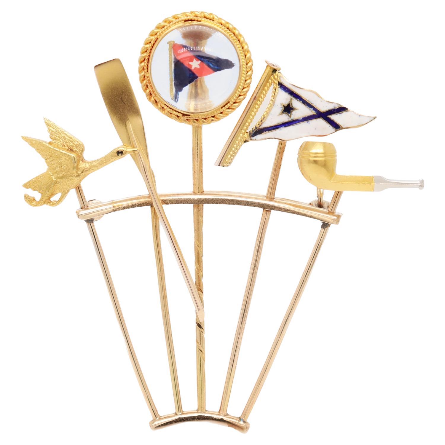 14K Gold Yachting, Rowing, & Duck Hunting Stick Pin Brooch