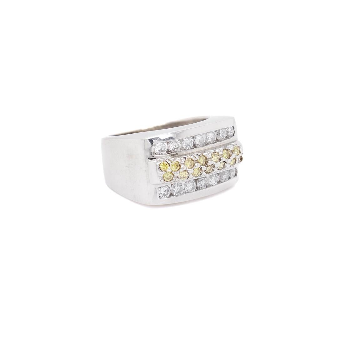 14K Gold, Yellow Diamond, & White Diamond Men's Rectangular Signet Style Ring For Sale 4