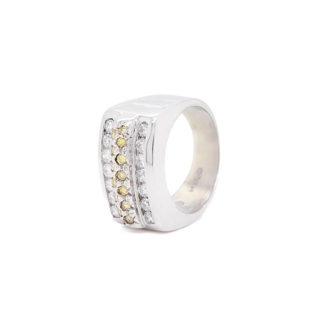 14K Gold, Yellow Diamond, & White Diamond Men's Rectangular Signet Style Ring For Sale 5