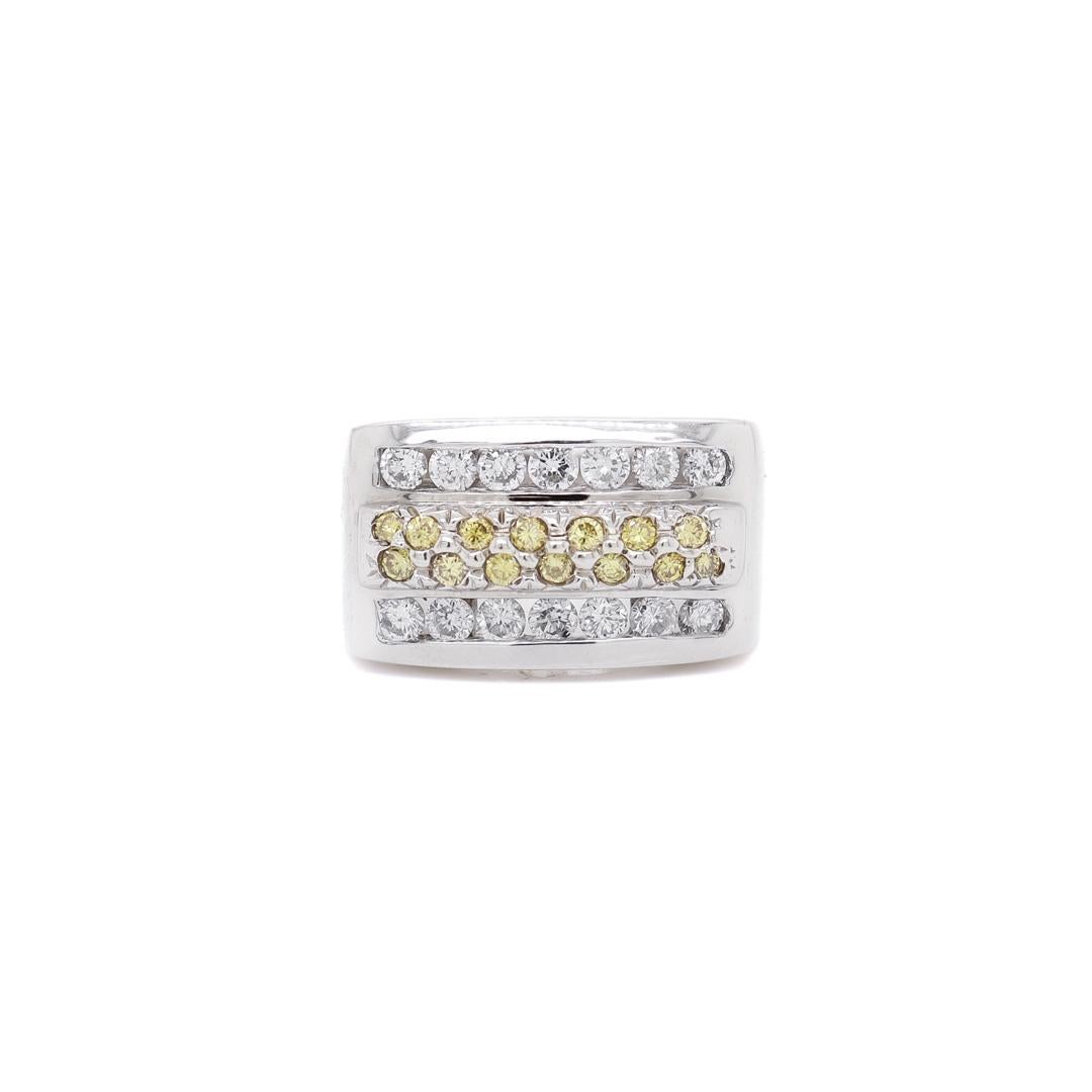 Round Cut 14K Gold, Yellow Diamond, & White Diamond Men's Rectangular Signet Style Ring For Sale