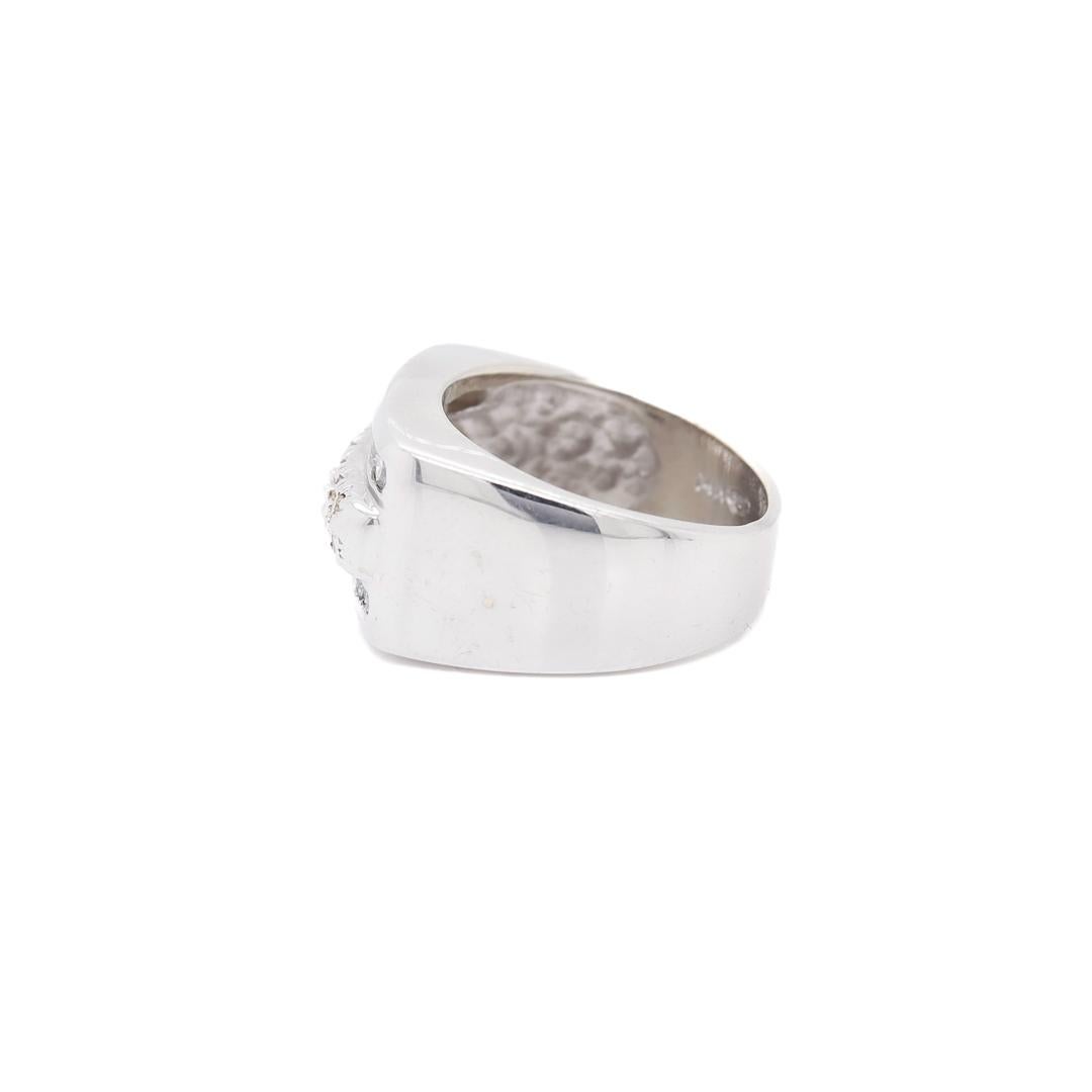 Women's or Men's 14K Gold, Yellow Diamond, & White Diamond Men's Rectangular Signet Style Ring For Sale