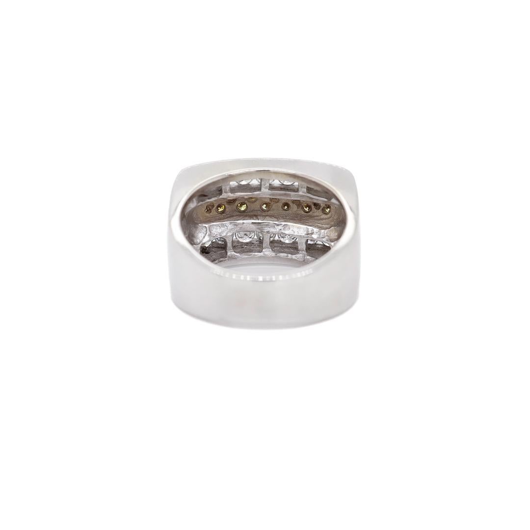 14K Gold, Yellow Diamond, & White Diamond Men's Rectangular Signet Style Ring For Sale 1