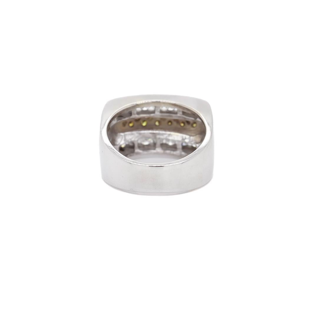 14K Gold, Yellow Diamond, & White Diamond Men's Rectangular Signet Style Ring For Sale 2