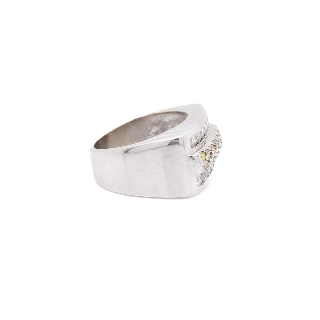 14K Gold, Yellow Diamond, & White Diamond Men's Rectangular Signet Style Ring For Sale 3