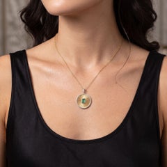 14K Gold 1.21 TCW Zambian Emerald Diamond Sunburst Fluted Medallion Pendant